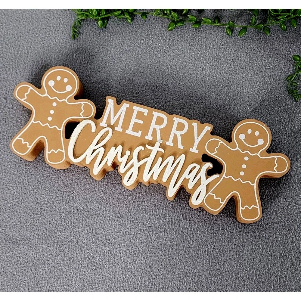Gingerbread Man Merry Christmas Wooden Sign‎ Decor Tabletop 11.25